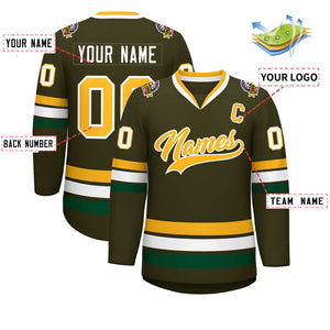 Custom Olive Gold-White Classic Style Hockey Jersey