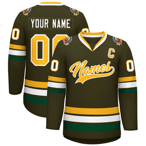 Custom Olive Gold-White Classic Style Hockey Jersey