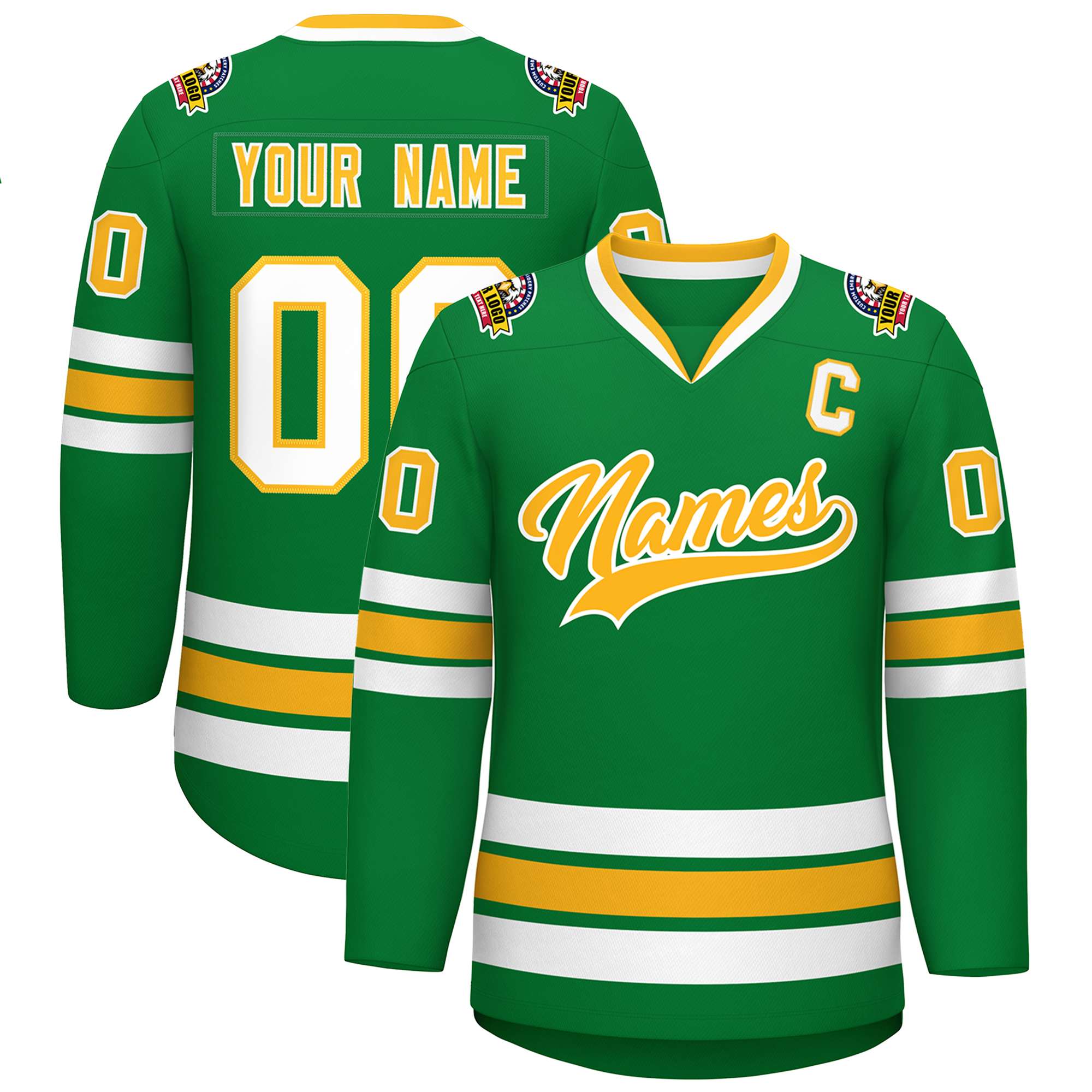 Maillot de hockey de style classique Kelly vert or-blanc personnalisé