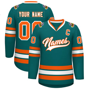 Custom Teal White-Orange Classic Style Hockey Jersey