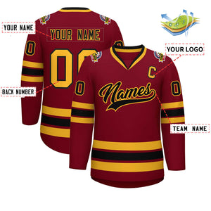 Custom Crimson Black-Gold Classic Style Hockey Jersey