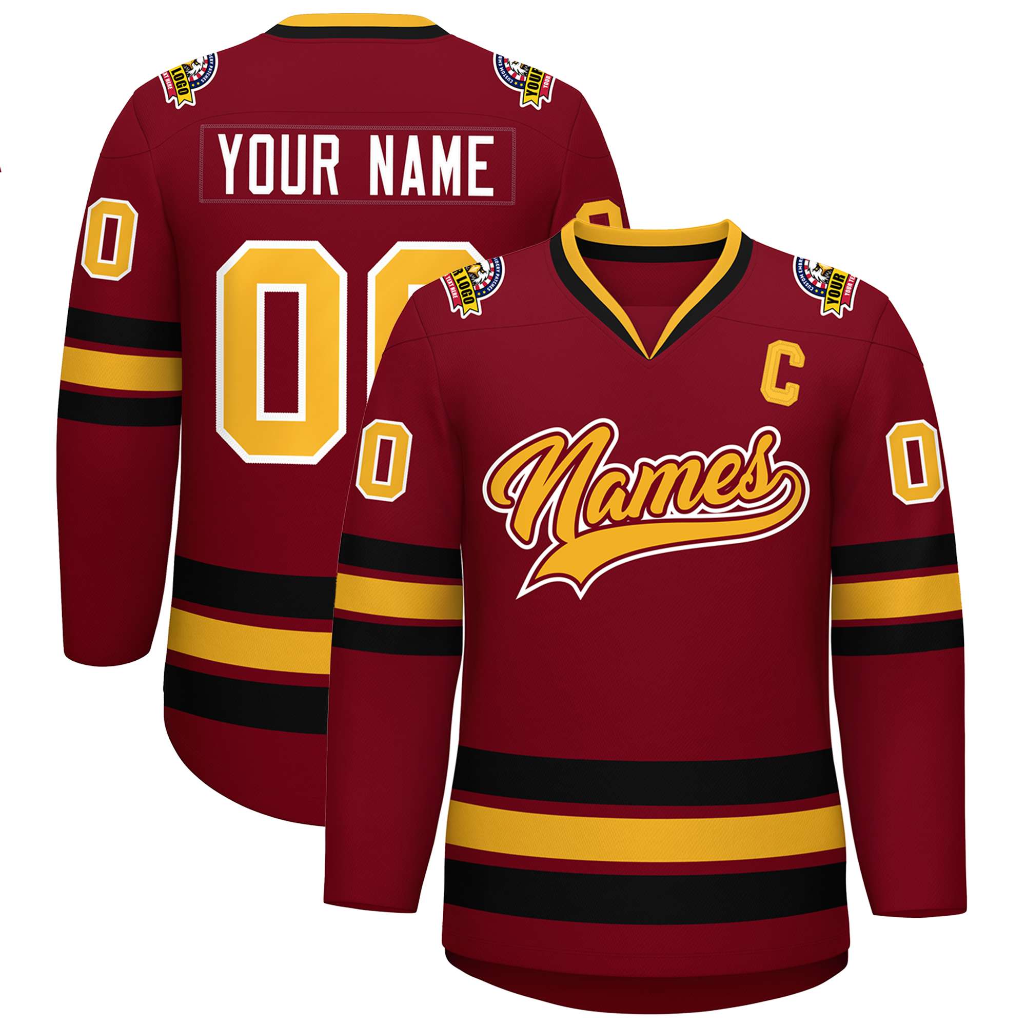 Custom Crimson Gold Crimson-White Classic Style Hockey Jersey