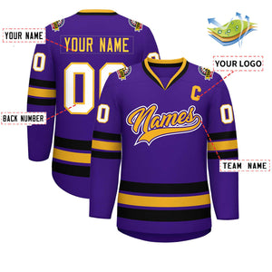 Maillot de hockey de style classique personnalisé violet or violet-blanc