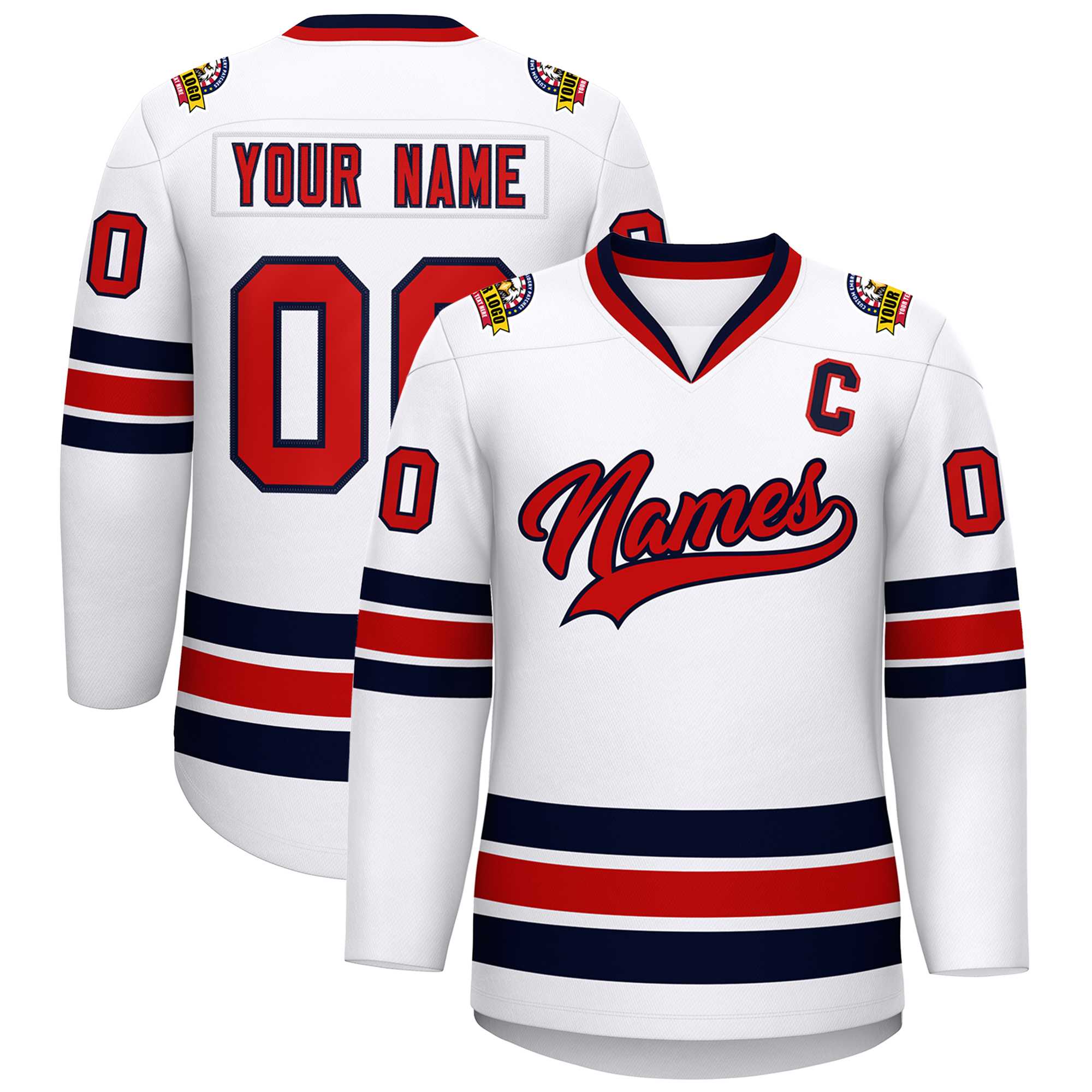 Custom White Red-Navy Classic Style Hockey Jersey