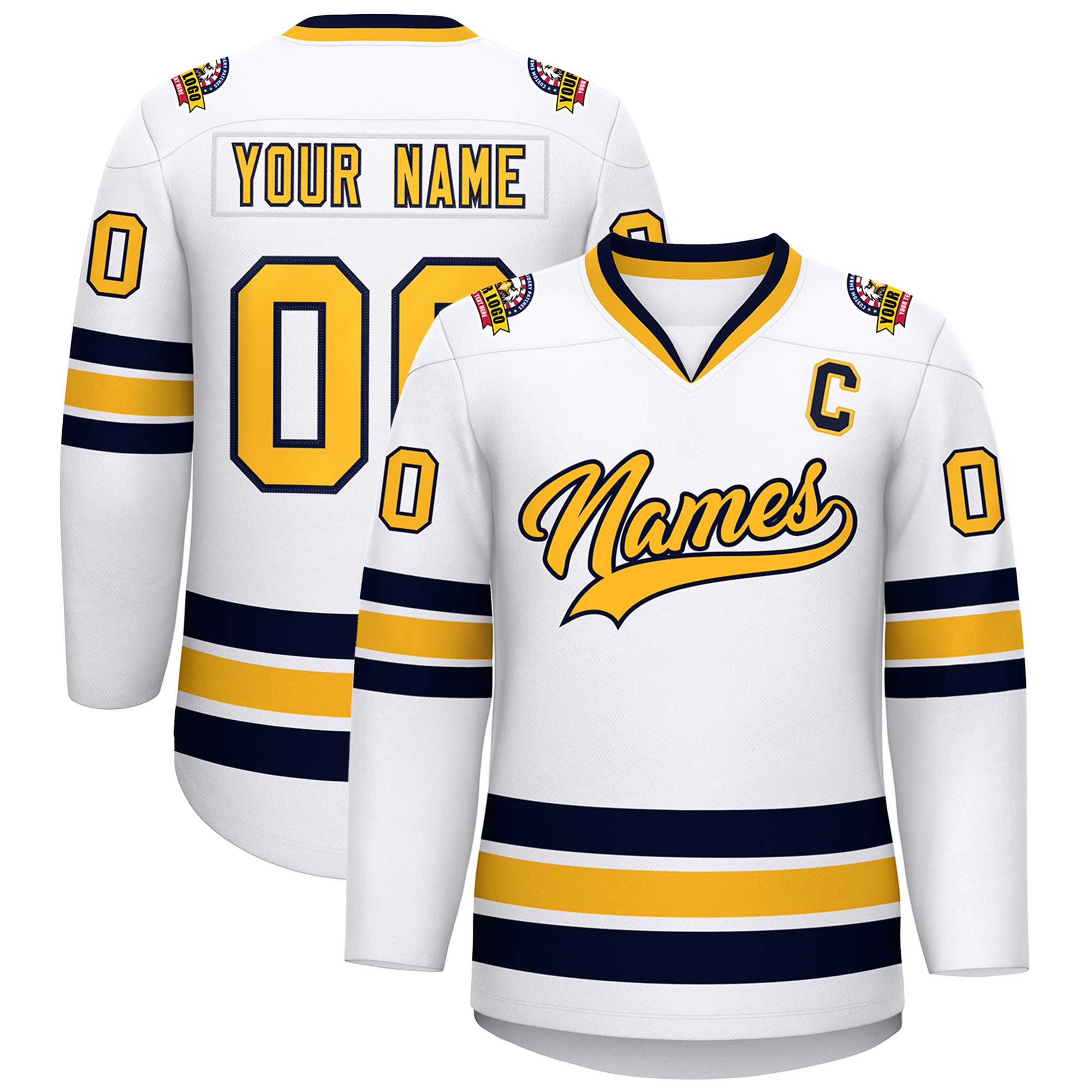 Maillot de hockey personnalisé de style classique or blanc-marine