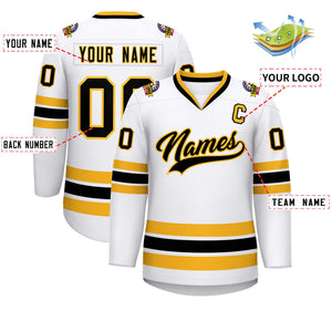 Custom White Black-Gold Classic Style Hockey Jersey