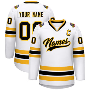 Custom White Black-Gold Classic Style Hockey Jersey