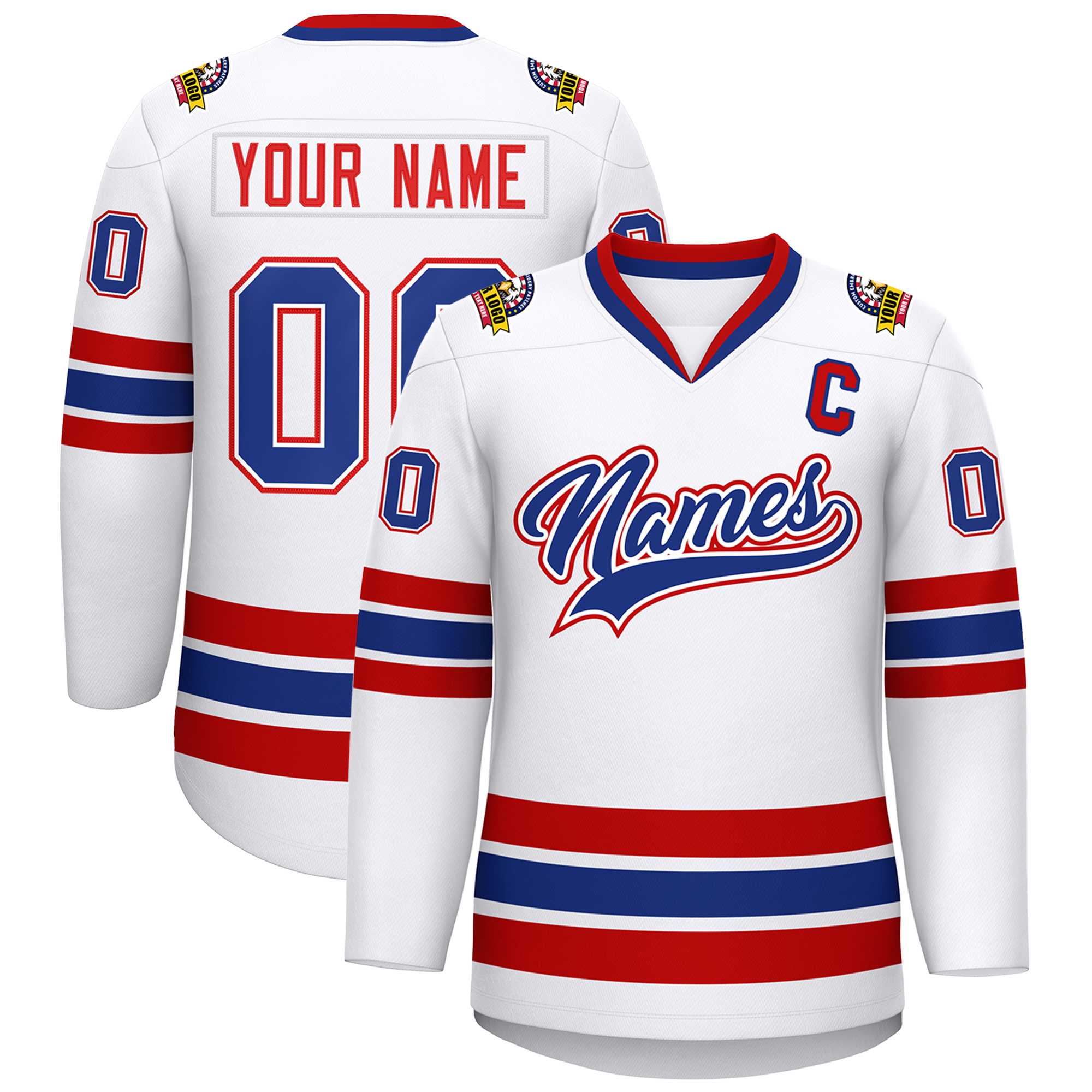 Maillot de hockey de style classique blanc royal blanc-rouge personnalisé