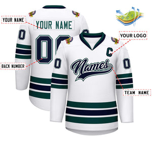 Maillot de hockey de style classique blanc marine blanc-vert minuit personnalisé