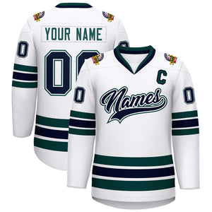 Maillot de hockey de style classique blanc marine blanc-vert minuit personnalisé