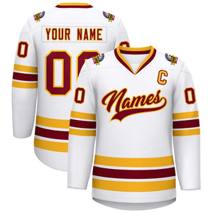 Maillot de hockey de style classique blanc cramoisi-or personnalisé