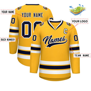 Custom Gold Navy-White Classic Style Hockey Jersey