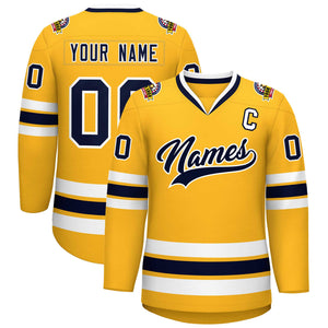 Custom Gold Navy-White Classic Style Hockey Jersey