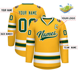 Custom Gold Green-White Classic Style Hockey Jersey