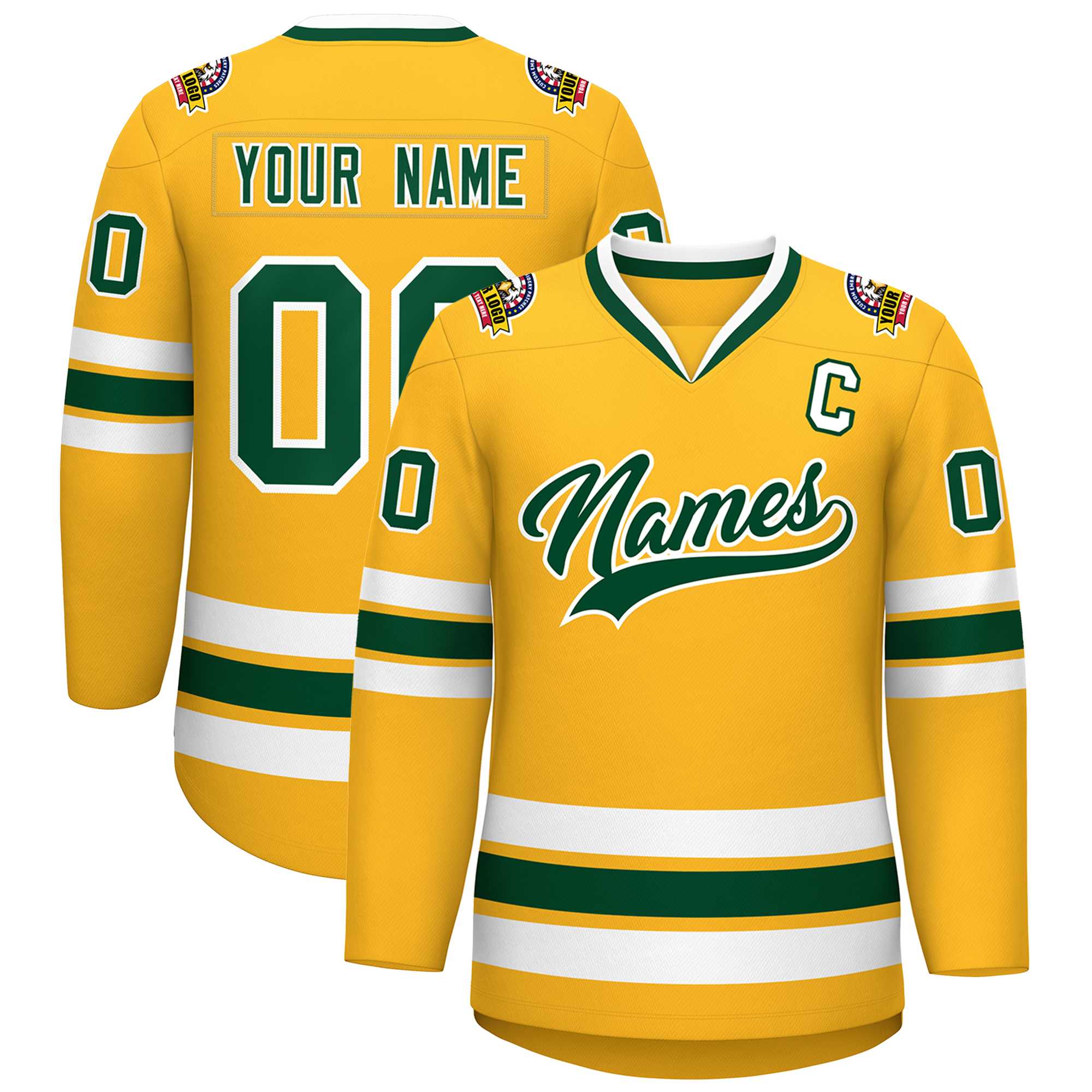 Maillot de hockey de style classique or vert-blanc personnalisé