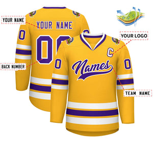 Custom Gold Purple-White Classic Style Hockey Jersey