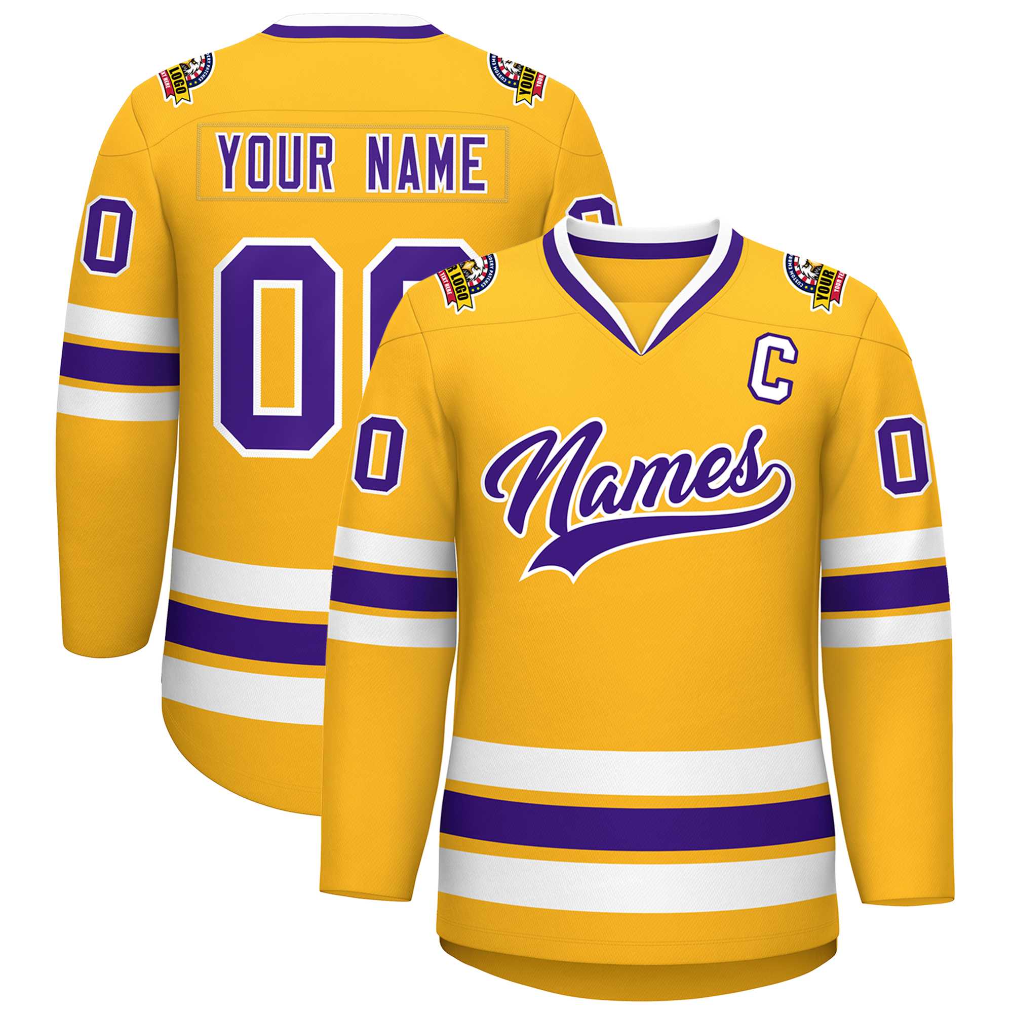 Maillot de hockey de style classique personnalisé or violet-blanc