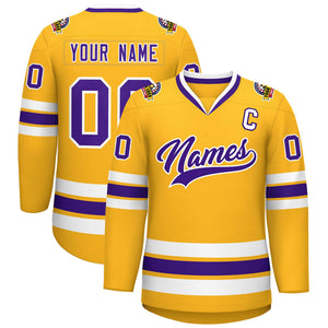 Custom Gold Purple-White Classic Style Hockey Jersey