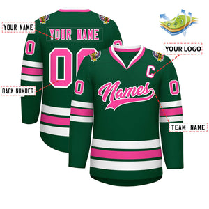 Custom Green Pink-White Classic Style Hockey Jersey