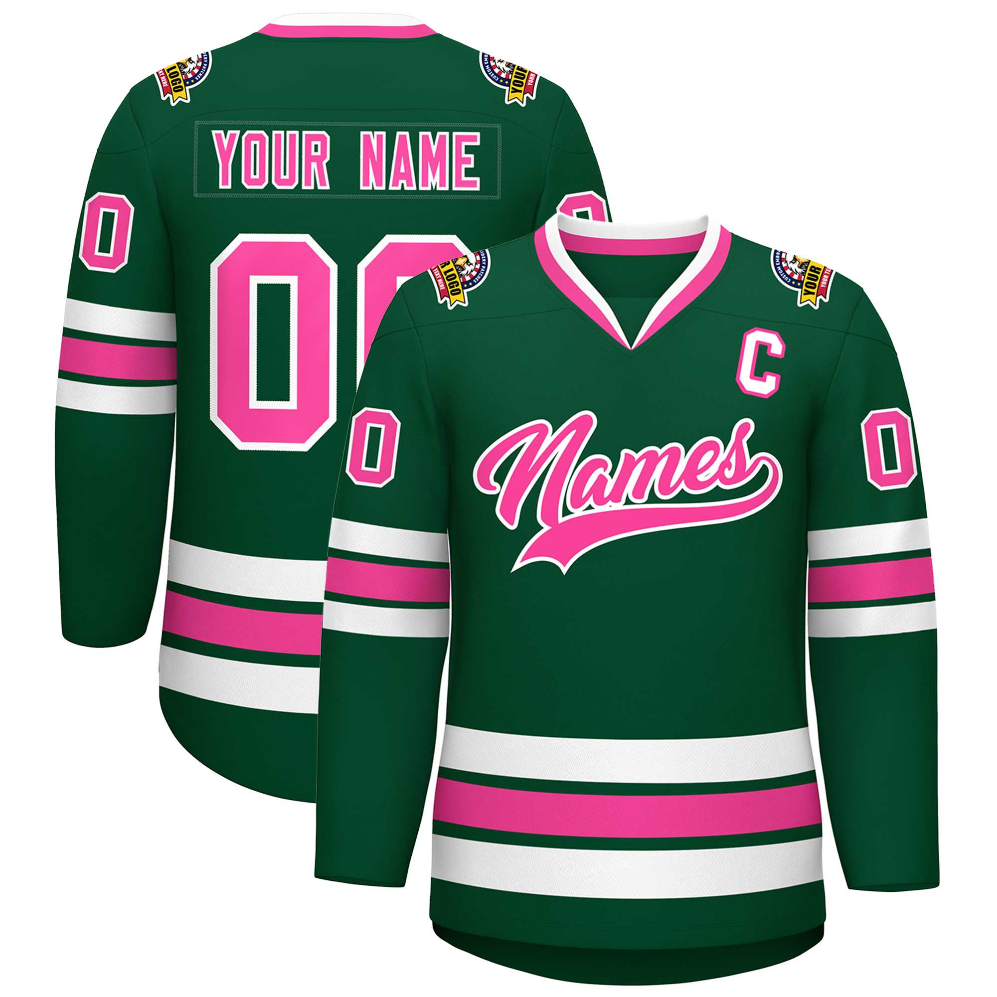 Maillot de hockey de style classique vert rose-blanc personnalisé