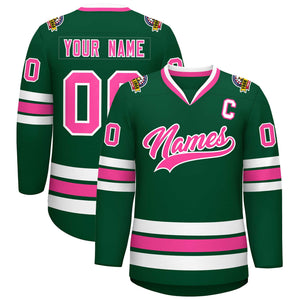 Custom Green Pink-White Classic Style Hockey Jersey