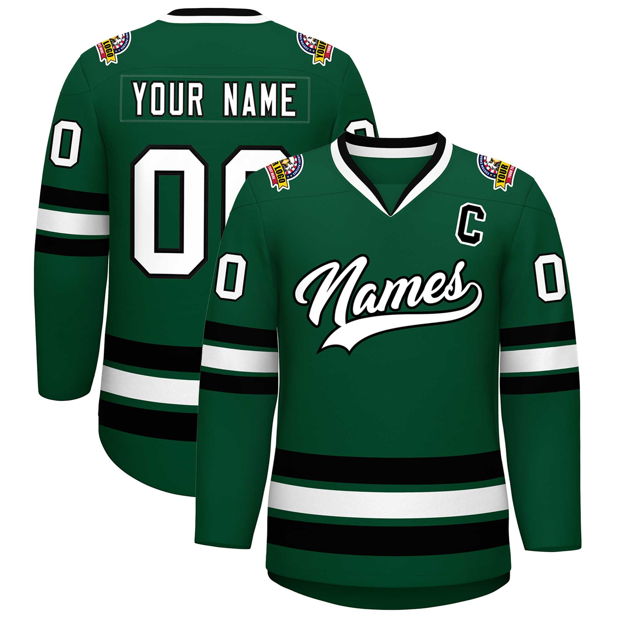 Maillot de hockey de style classique vert blanc-noir personnalisé