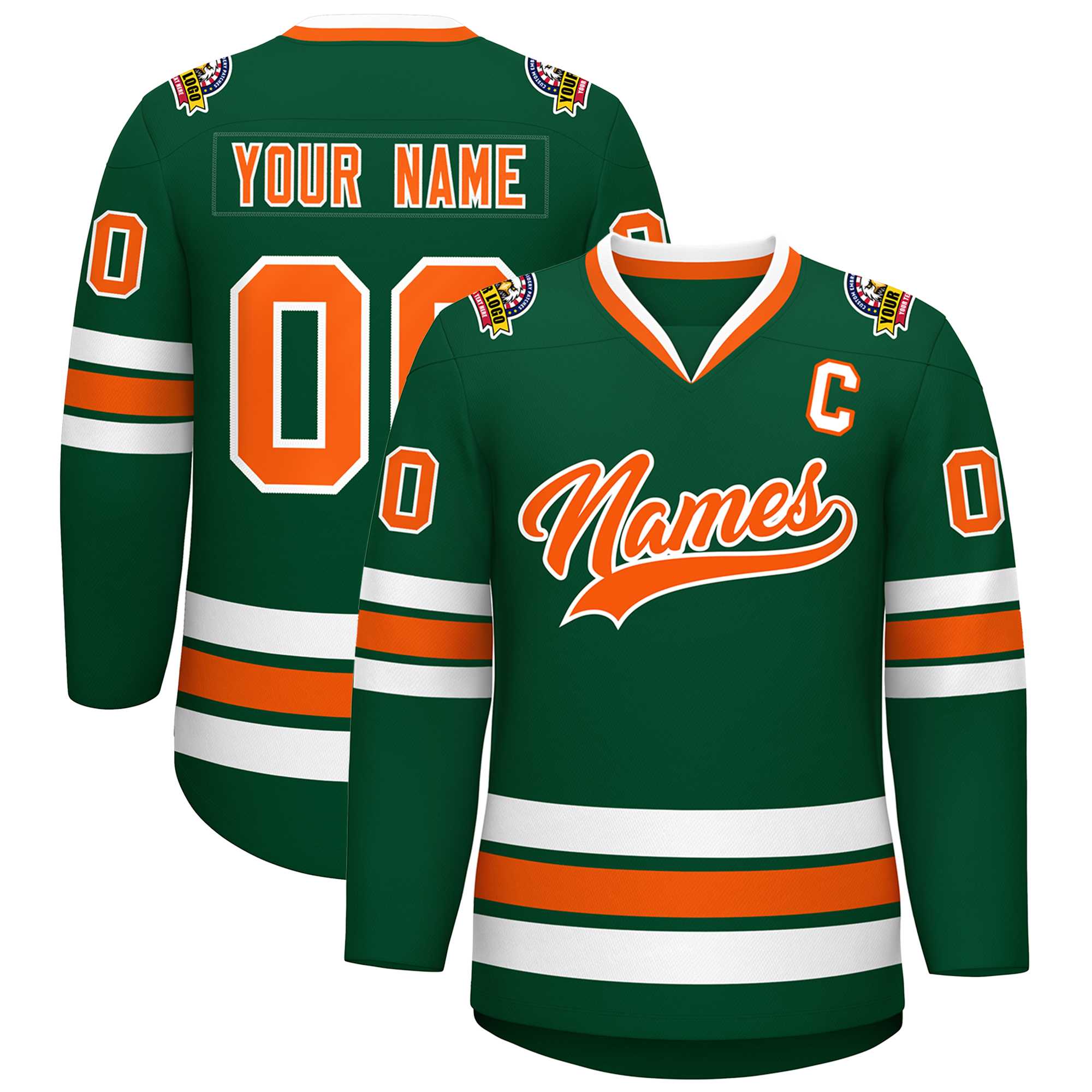 Maillot de hockey de style classique vert orange-blanc personnalisé