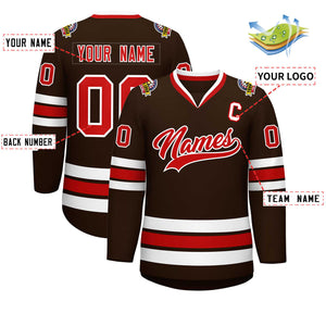 Custom Brown Red-White Classic Style Hockey Jersey