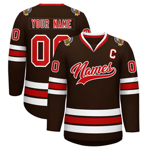 Custom Brown Red-White Classic Style Hockey Jersey