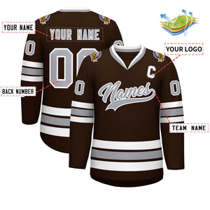 Custom Brown Gray-White Classic Style Hockey Jersey