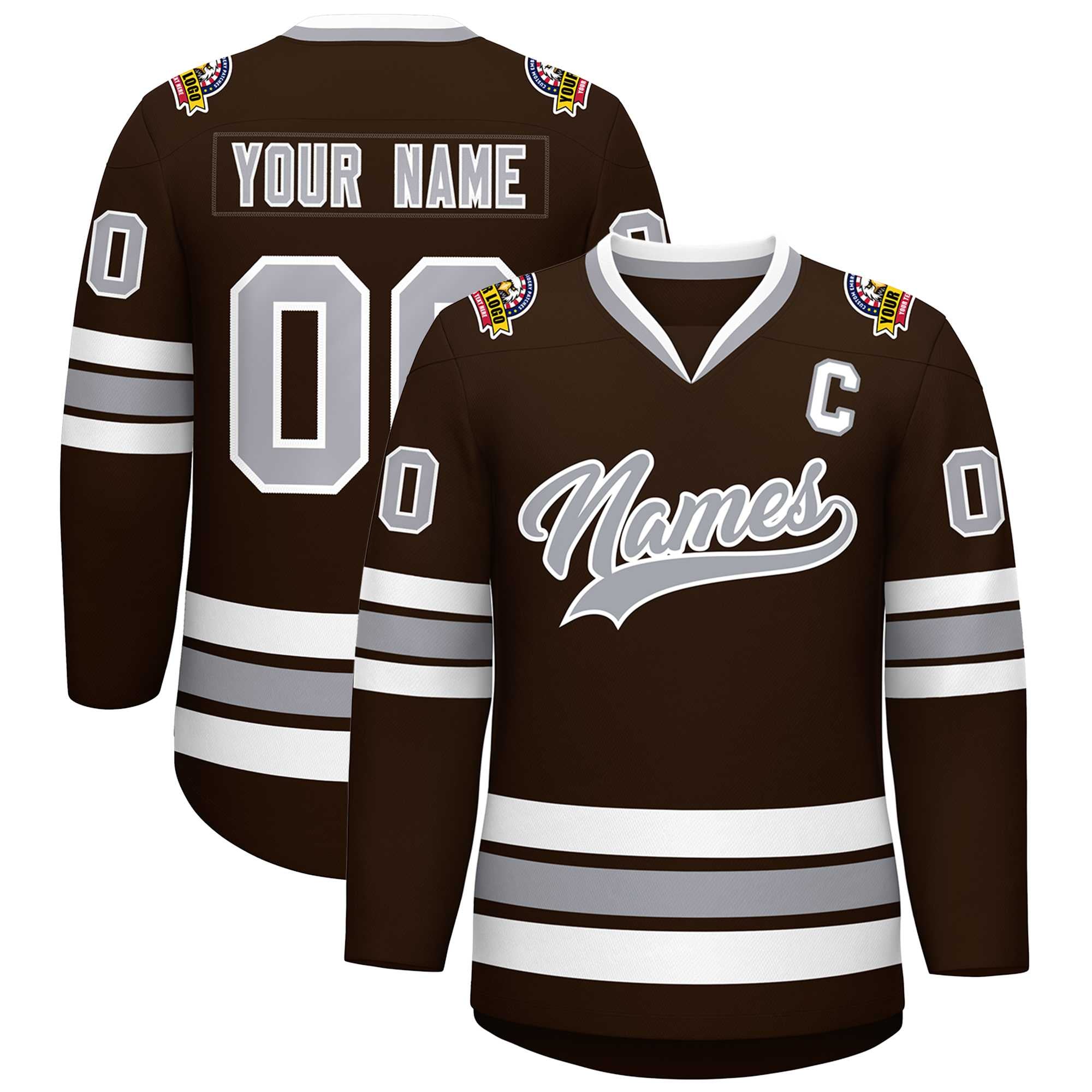 Custom Brown Gray-White Classic Style Hockey Jersey