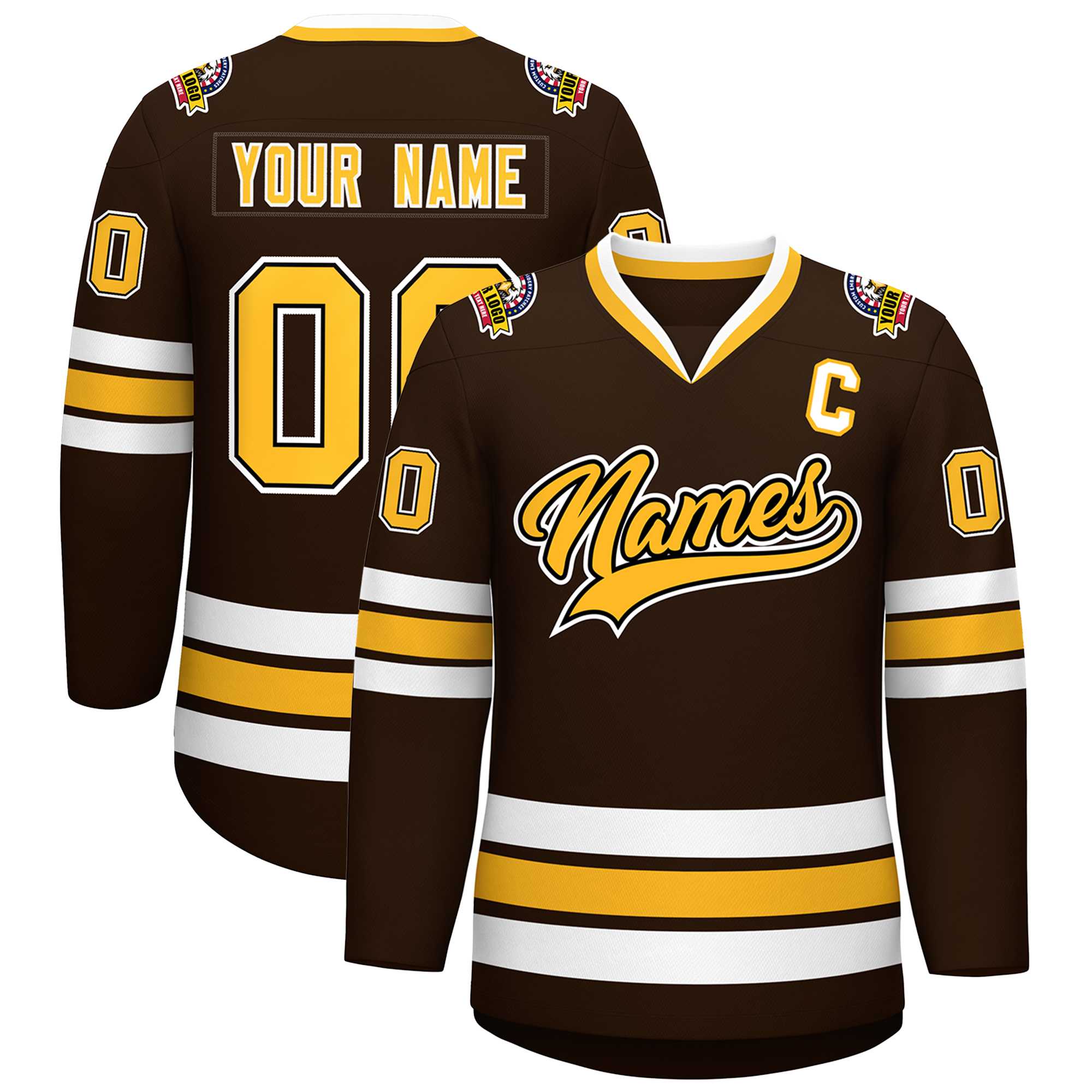 Custom Brown Gold Black-White Classic Style Hockey Jersey