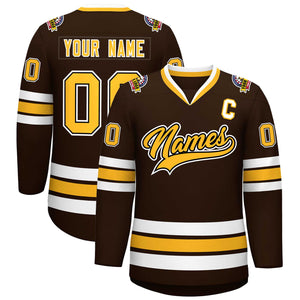 Maillot de hockey de style classique personnalisé marron or noir-blanc