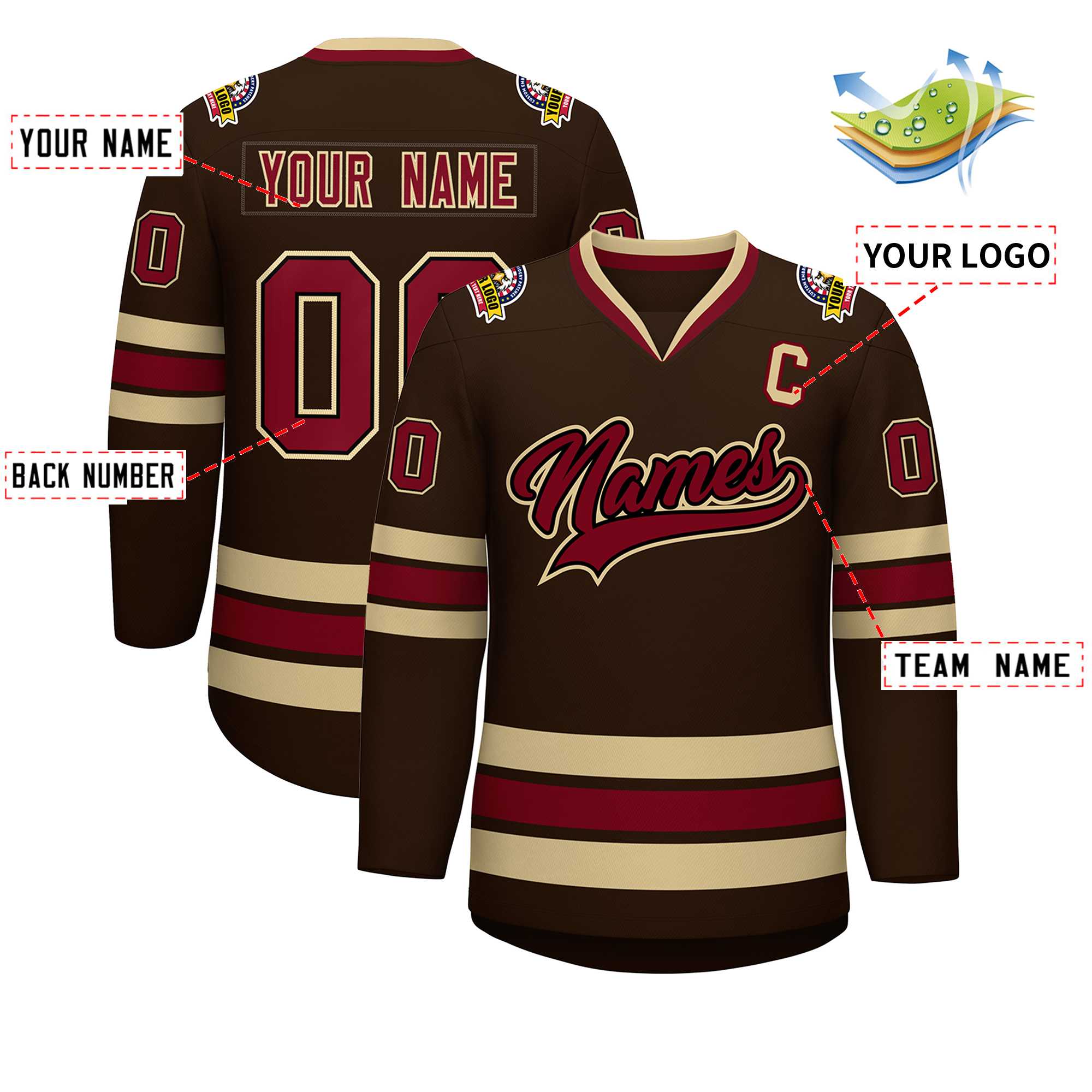 Maillot de hockey de style classique marron cramoisi-noir personnalisé