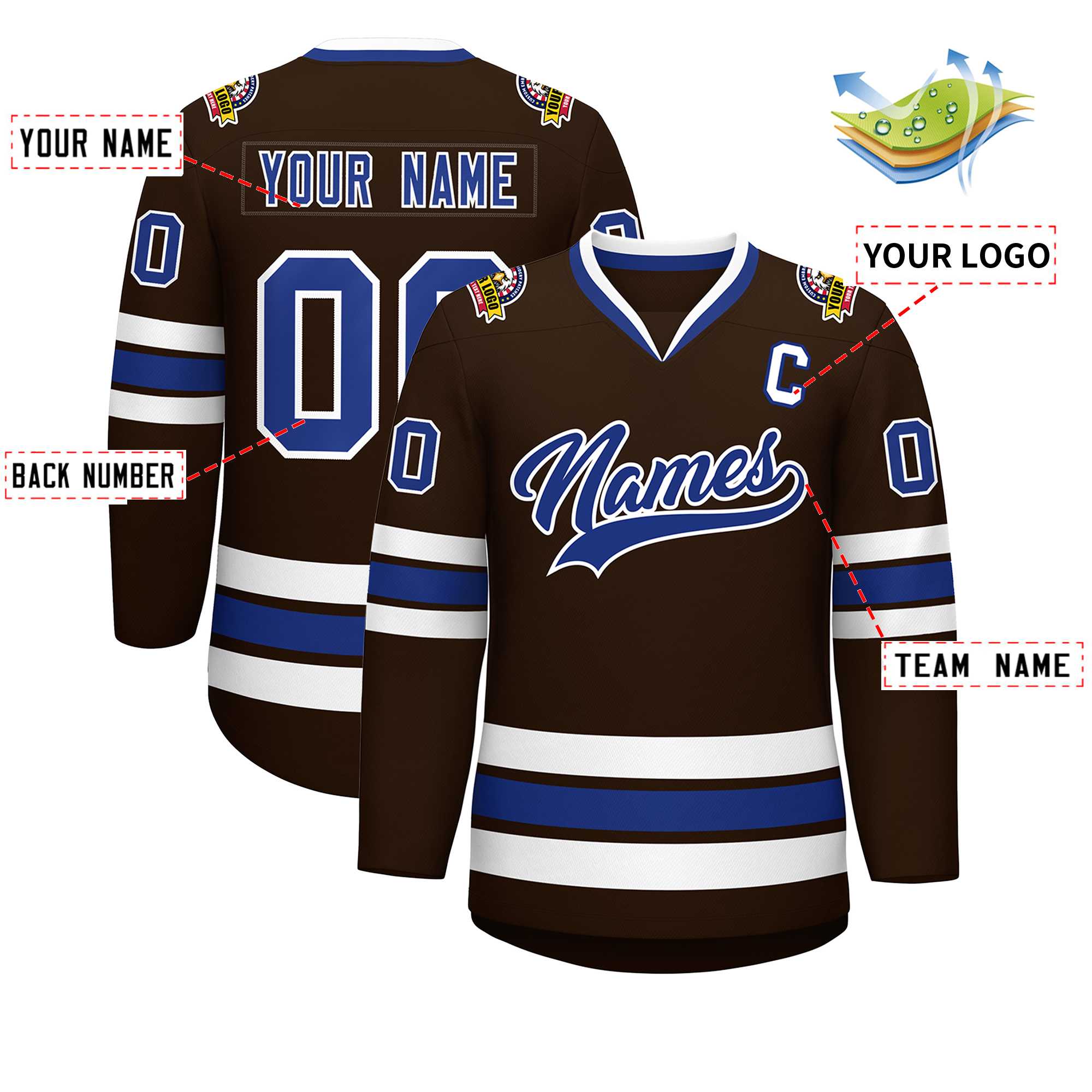 Custom Brown Royal-White Classic Style Hockey Jersey