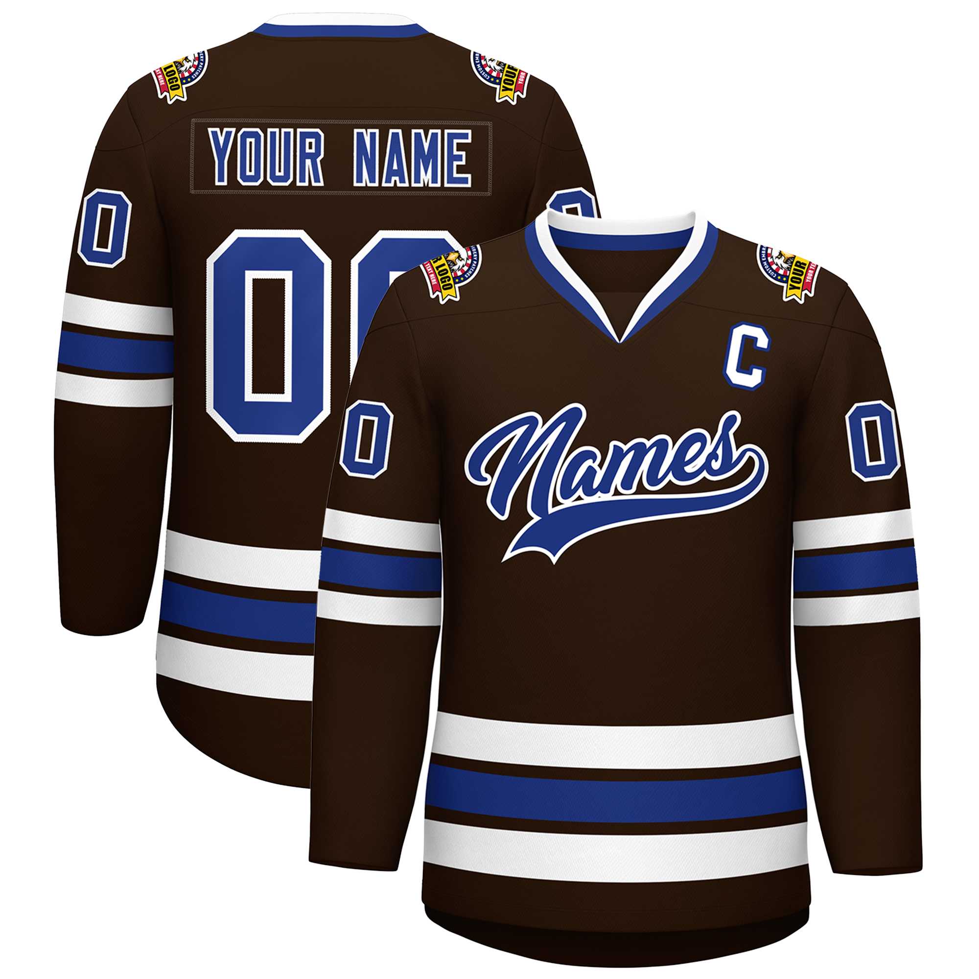 Custom Brown Royal-White Classic Style Hockey Jersey