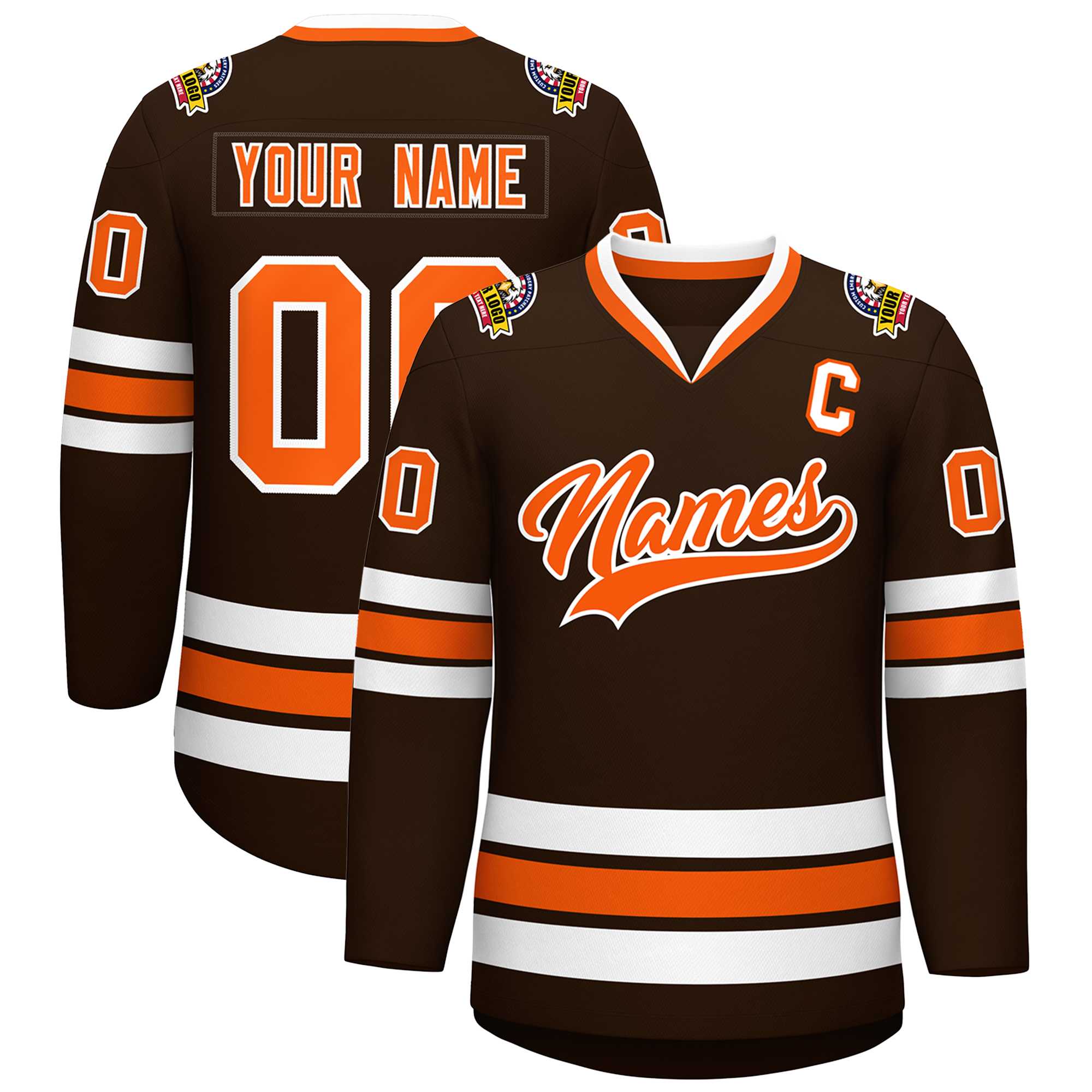 Maillot de hockey de style classique marron orange-blanc personnalisé