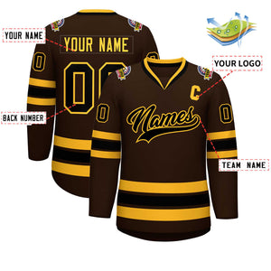 Custom Brown Black-Gold Classic Style Hockey Jersey