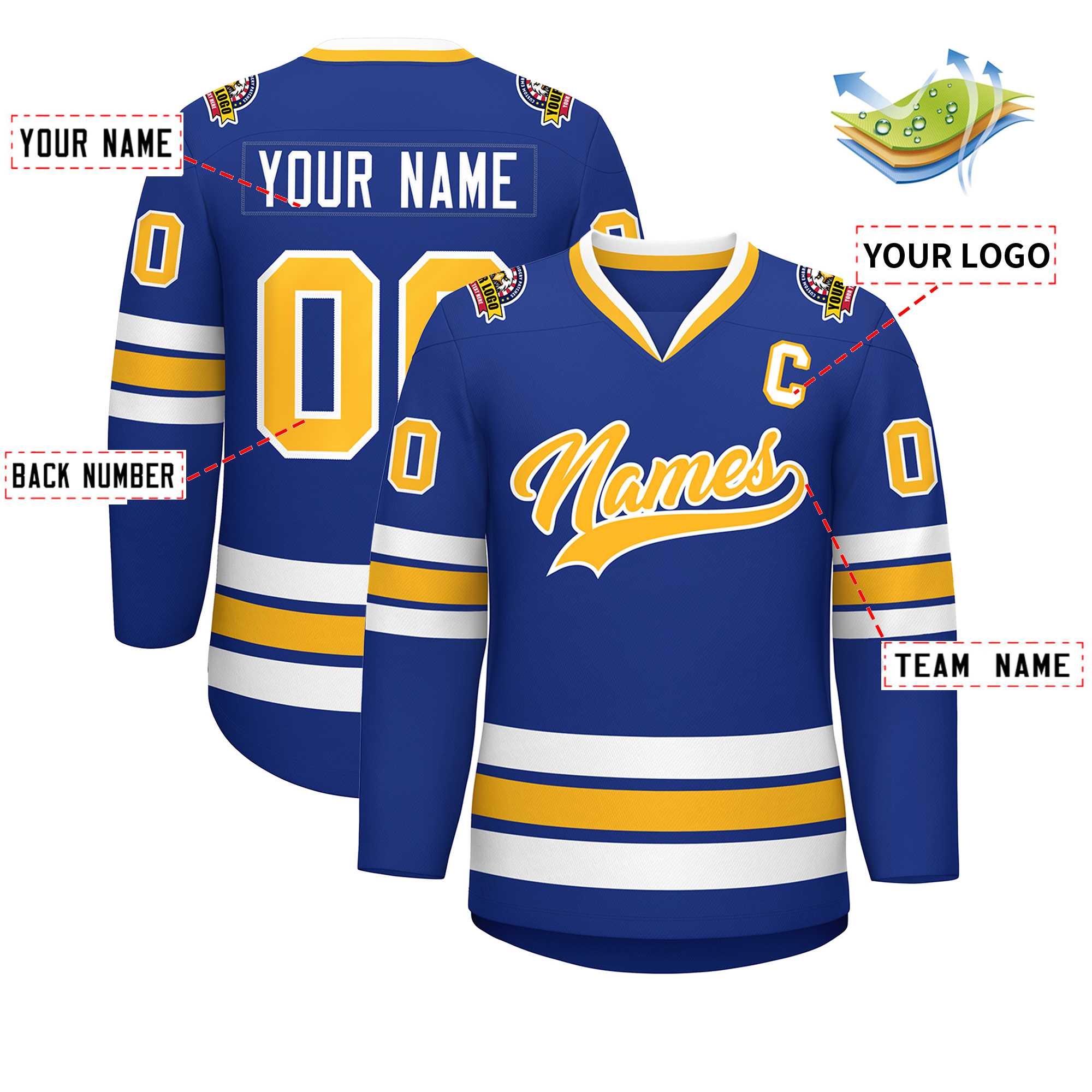 Maillot de hockey de style classique Royal Gold-White personnalisé