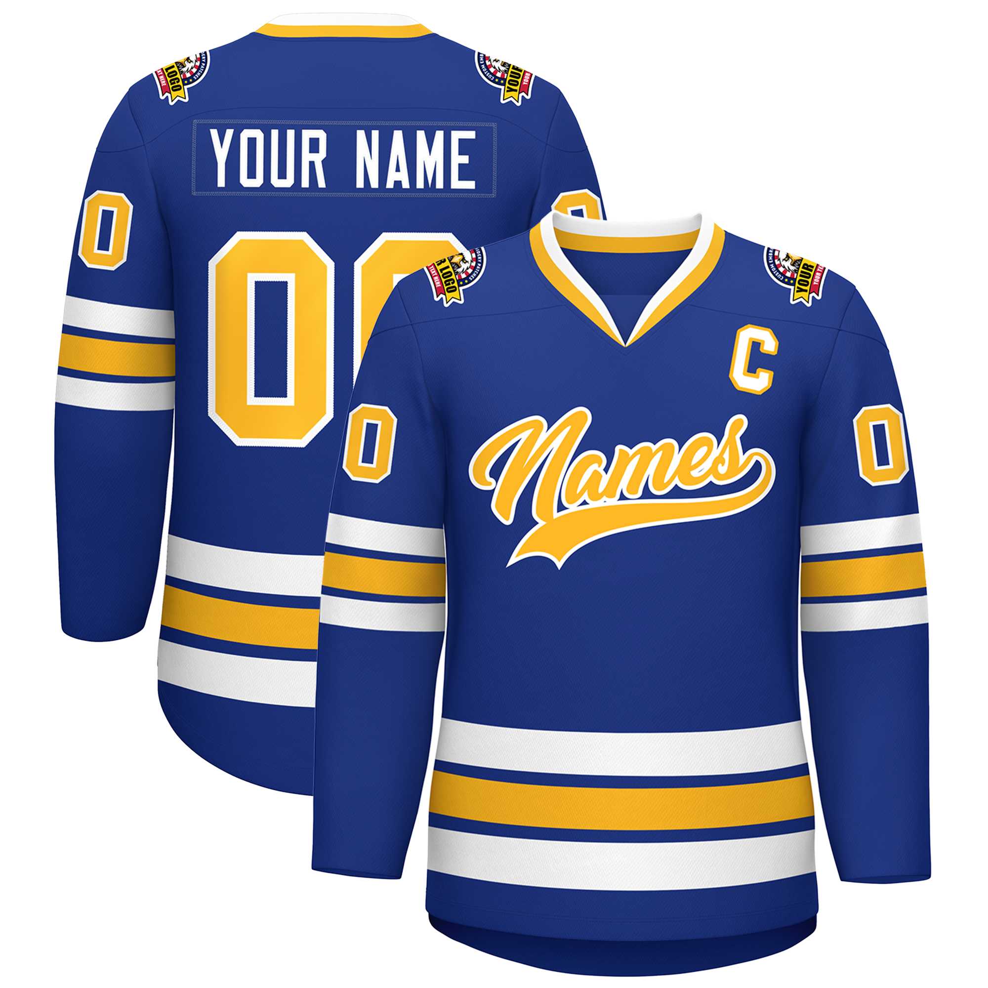 Maillot de hockey de style classique Royal Gold-White personnalisé