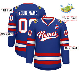 Custom Royal White-Red Classic Style Hockey Jersey