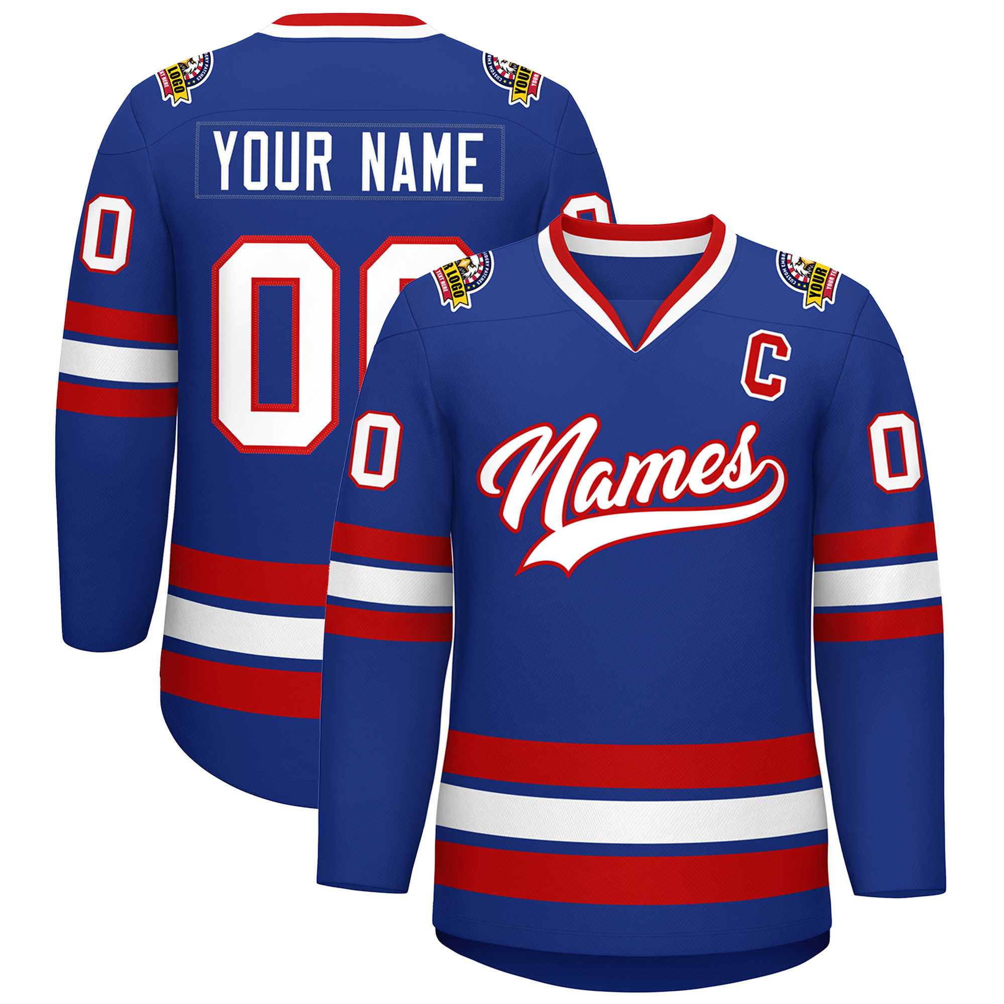 Maillot de hockey de style classique Royal blanc-rouge personnalisé