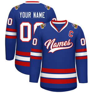 Custom Royal White-Red Classic Style Hockey Jersey