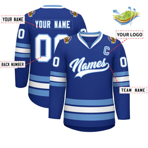 Custom Royal White-Light Blue Classic Style Hockey Jersey