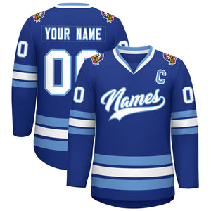 Custom Royal White-Light Blue Classic Style Hockey Jersey