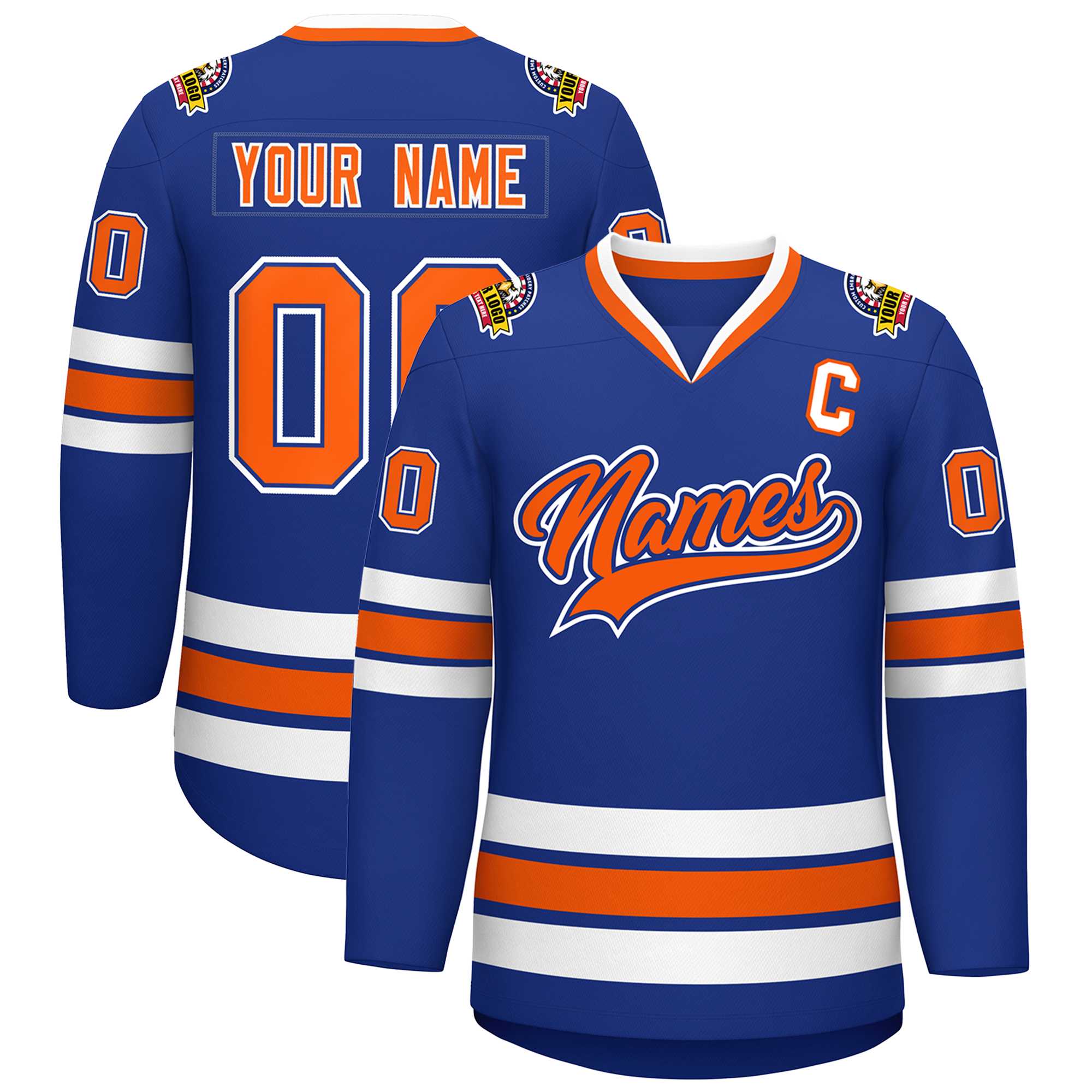 Custom Royal Orange Royal-White Classic Style Hockey Jersey