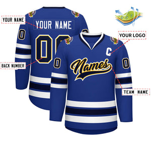 Custom Royal Navy Gold-White Classic Style Hockey Jersey