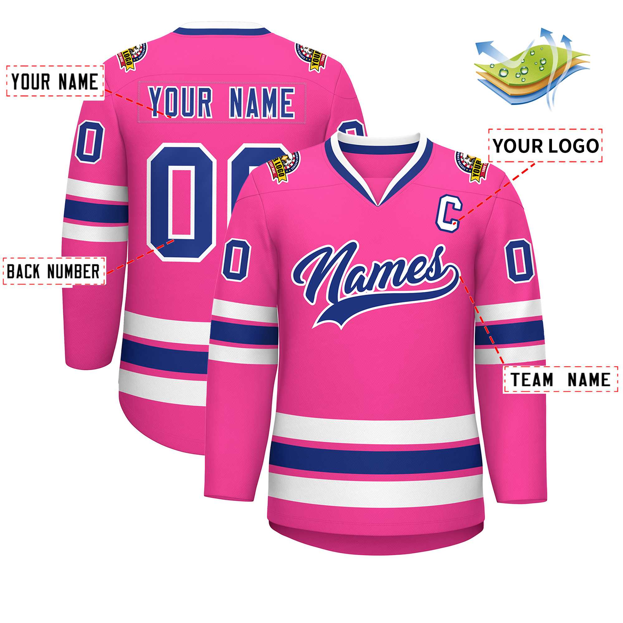 Maillot de hockey de style classique rose royal-blanc personnalisé