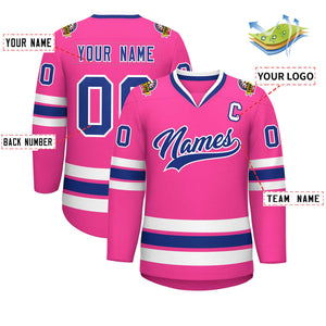 Custom Pink Royal-White Classic Style Hockey Jersey