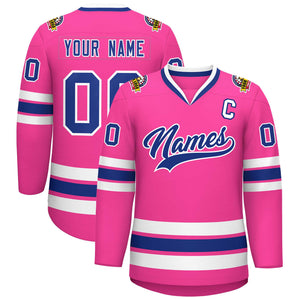 Custom Pink Royal-White Classic Style Hockey Jersey